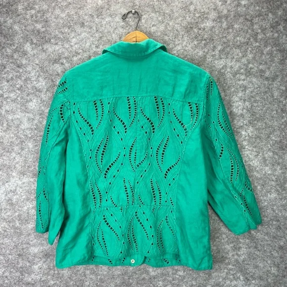 Chicos Jacket Womens 1 Small Green Eyelet Cutout Embroidered Zip Front - Picture 10 of 11
